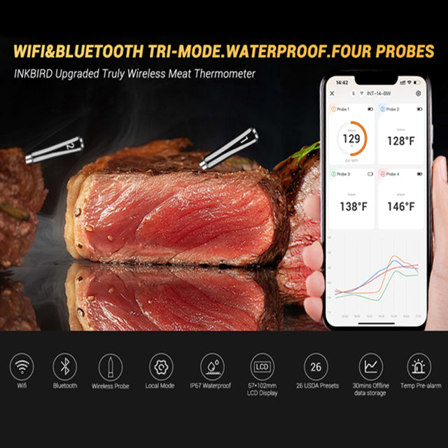 Inkbird 4x Probe INT-14-BW Wireless Wifi/Bluetooth Meat thermometer